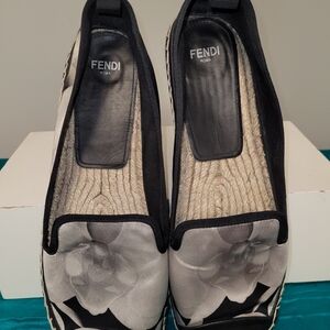 Fendi Black and Gray Floral Espadrilles